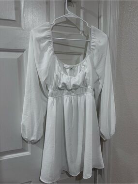 White Long Sleeve Empire Mini Dres